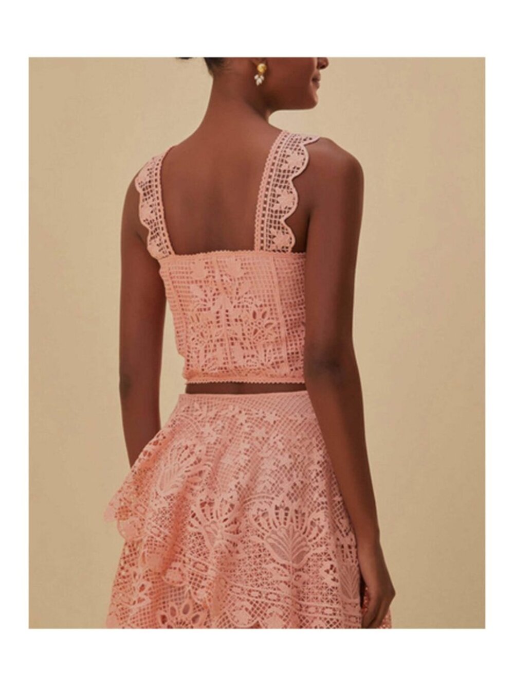 NWT FARM Rio Light Pink Guipure Lace Corset Top & Tiered Maxi Skirt Set S - Picture 5 of 16